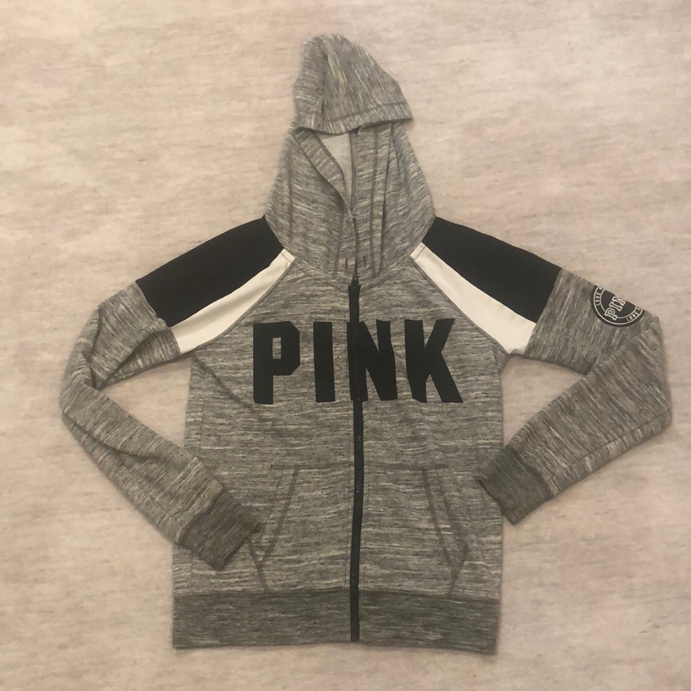 Comfy PINK Victoria’s Secret Grey zip up hoodie
